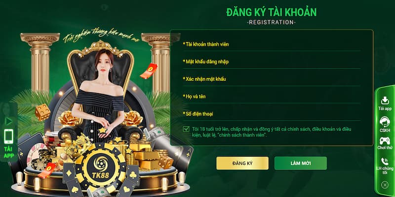 Hướng dẫn đăng ký cơ sở tài khoản TK88