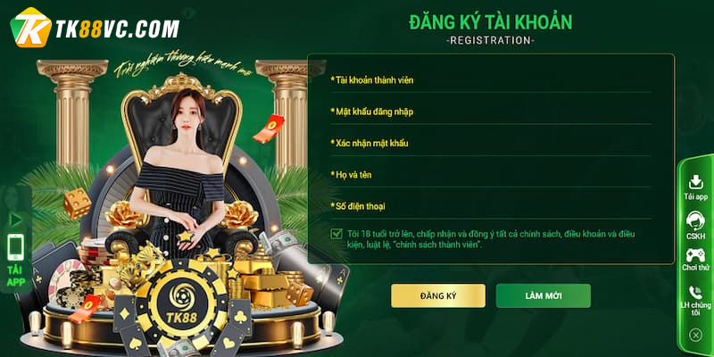 Hướng dẫn đăng ký cơ sở tài khoản TK88